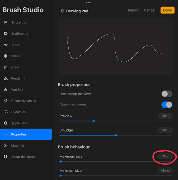 Customize Properties setting. Set maximum size to 0%