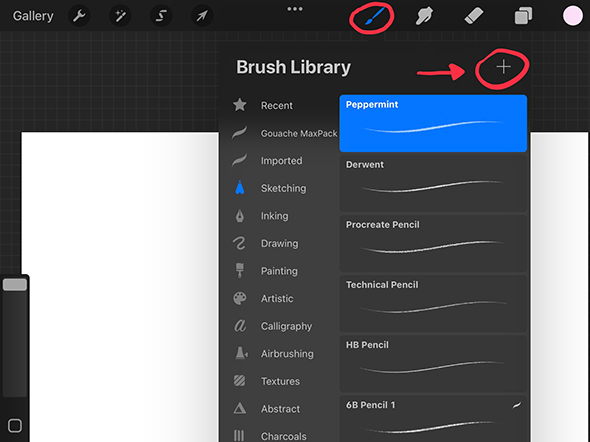 Step 1 - Tap Plus Icon in Brush Menu