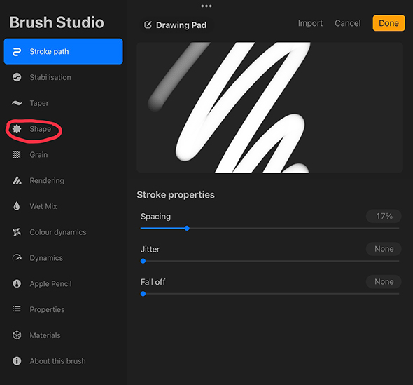 Procreate Brush Settings - Shape Setting