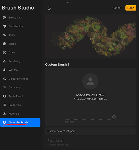 Procreate Brush Settings - About this Brush