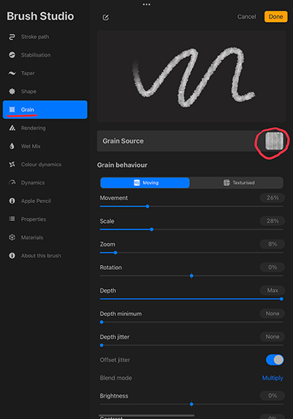 Procreate Brush Settings - Grain Settings