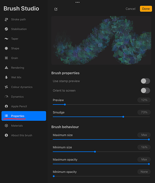 Procreate Brush Settings - Brush Properties