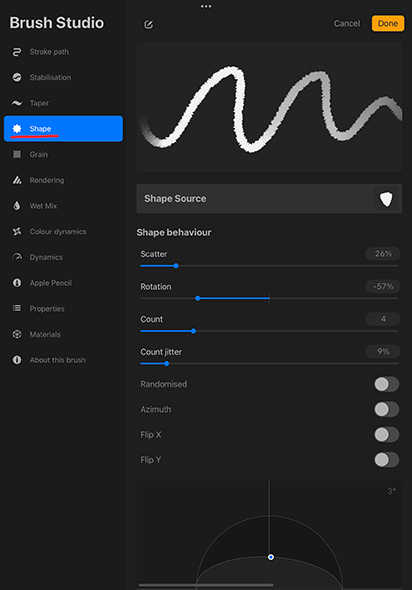 Procreate Brush Settings - Shape Settings