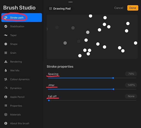 Procreate Brush Settings - Stroke Path