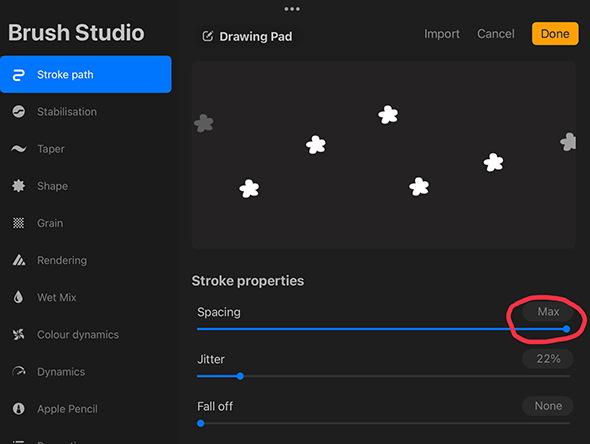 Stroke Path Spacing Max