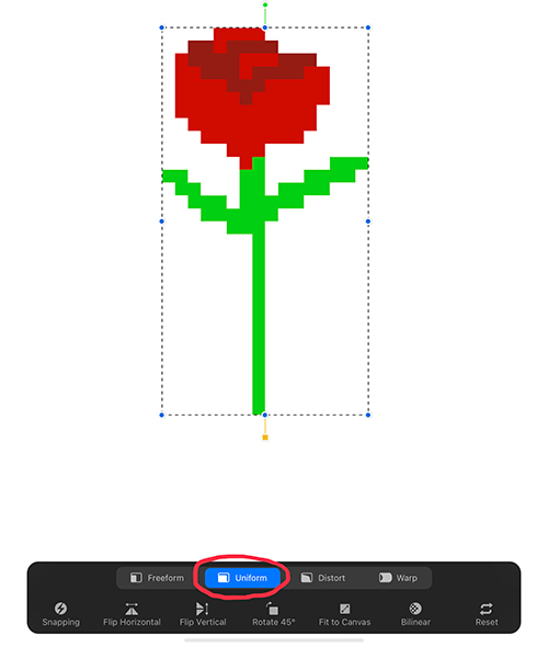 A rose drawn using procreate pixel art brush