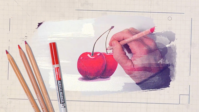 Dessiner des cerises réalistes aux crayons de couleurs